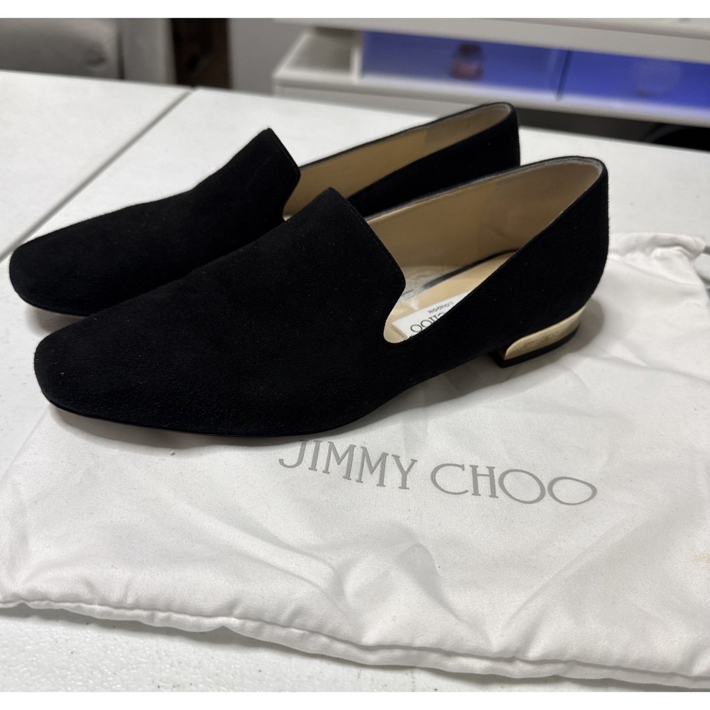 Jimmy Choo Black Suede Jaida Slip On Smoking Slippers Size 39